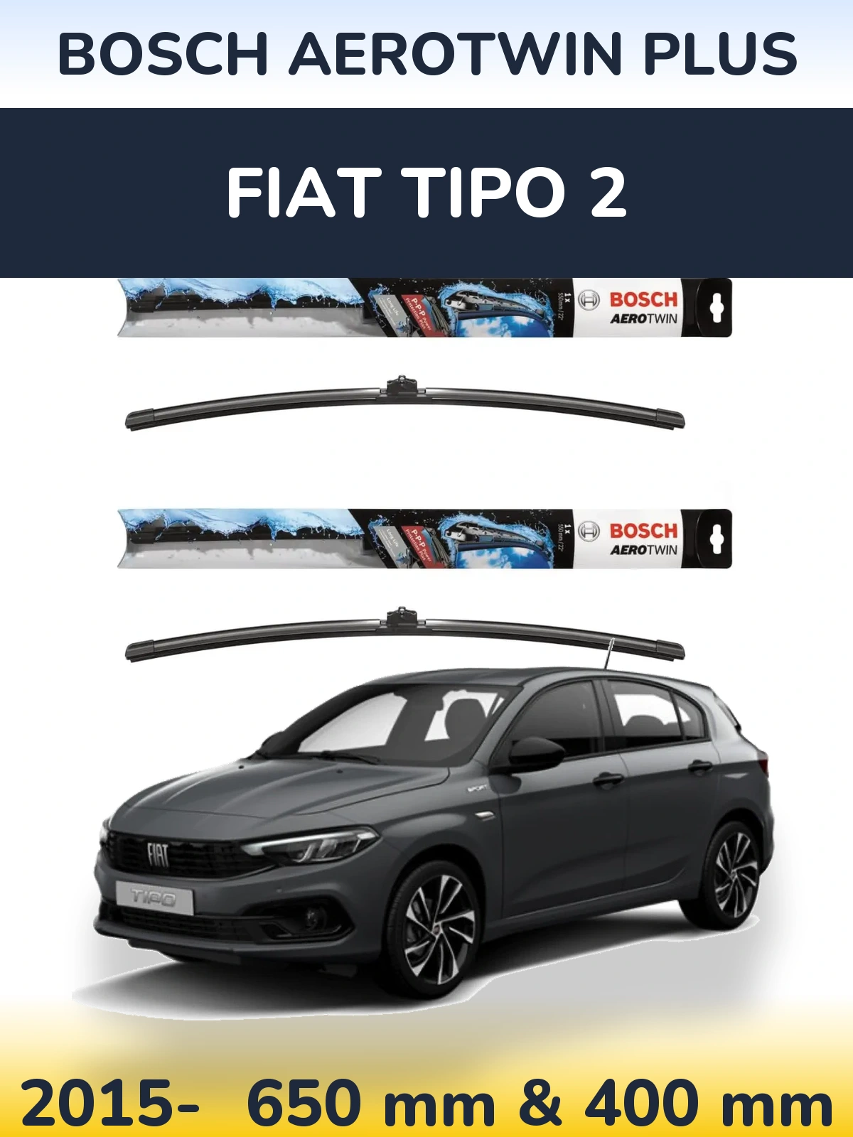 Комплект передних дворников BOSCH AeroTwin Plus 650 & 400 мм для Fiat Tipo 2 2015-2026