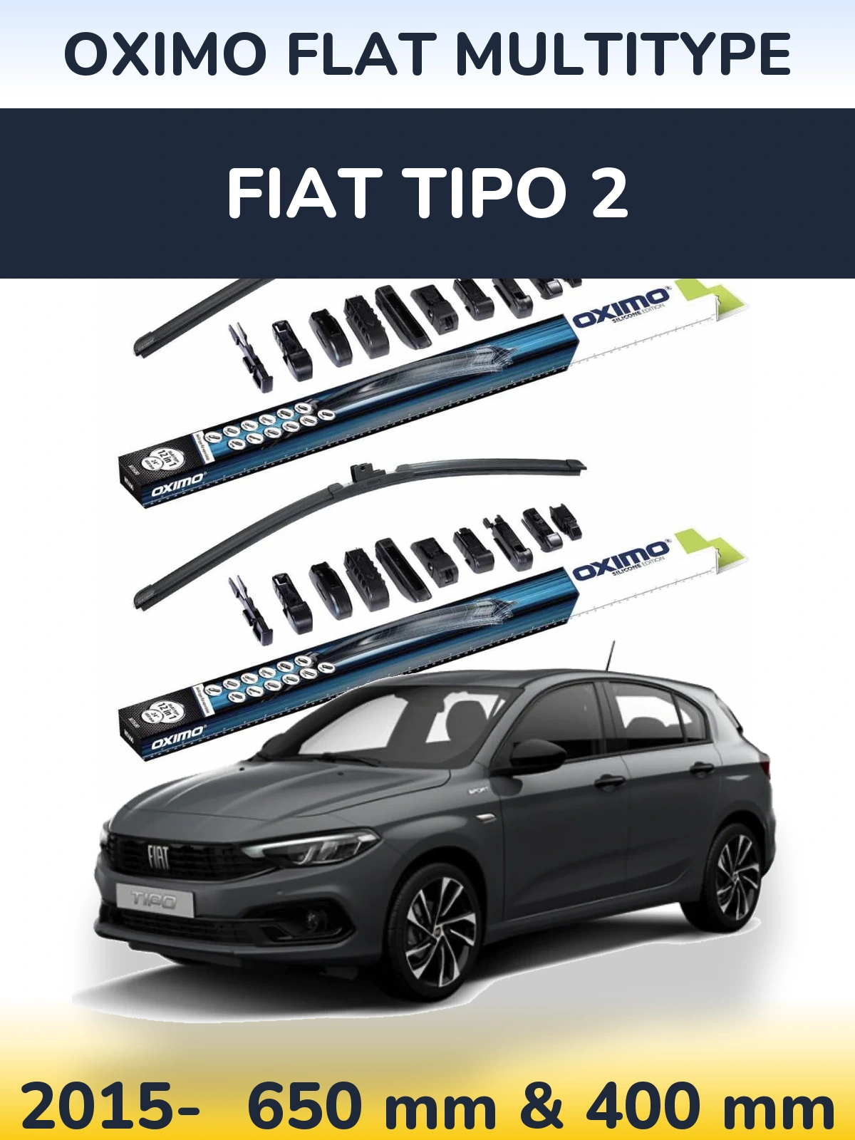 Front wiper blade set Oximo Flat MultiTipoe 650 & 400 mm for Fiat Tipo 2 2015-2026