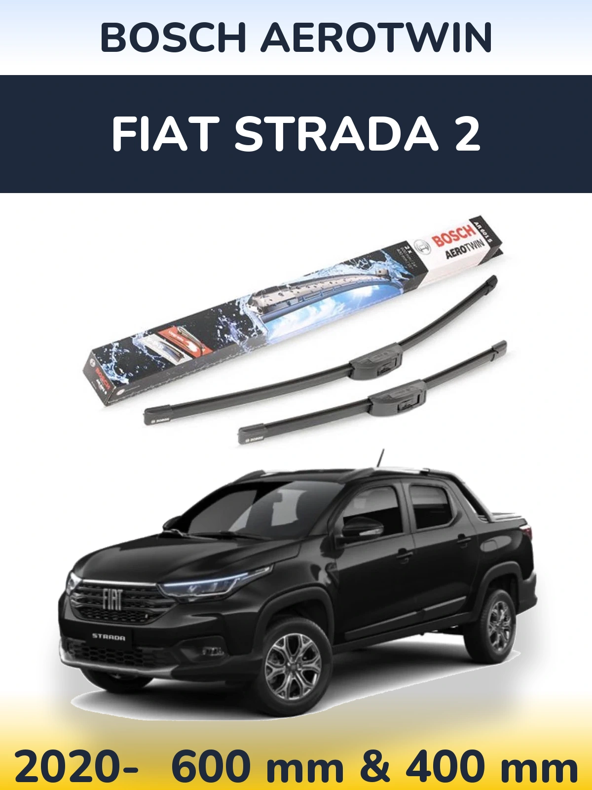 Комплект передніх щіток BOSCH AeroTwin 600 & 400 мм для Fiat Strada 2 2020-2026