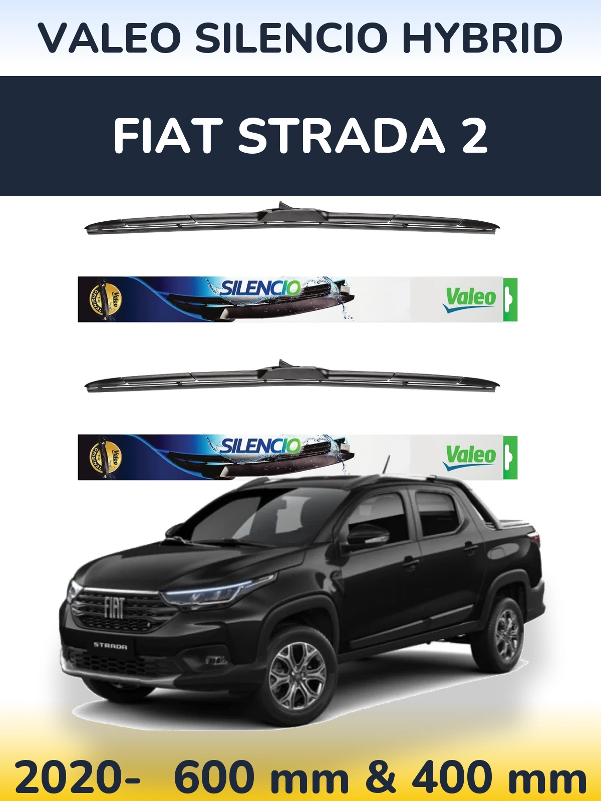 Комплект передніх щіток Valeo Silencio Hybrid 600 & 400 мм для Fiat Strada 2 2020-2026