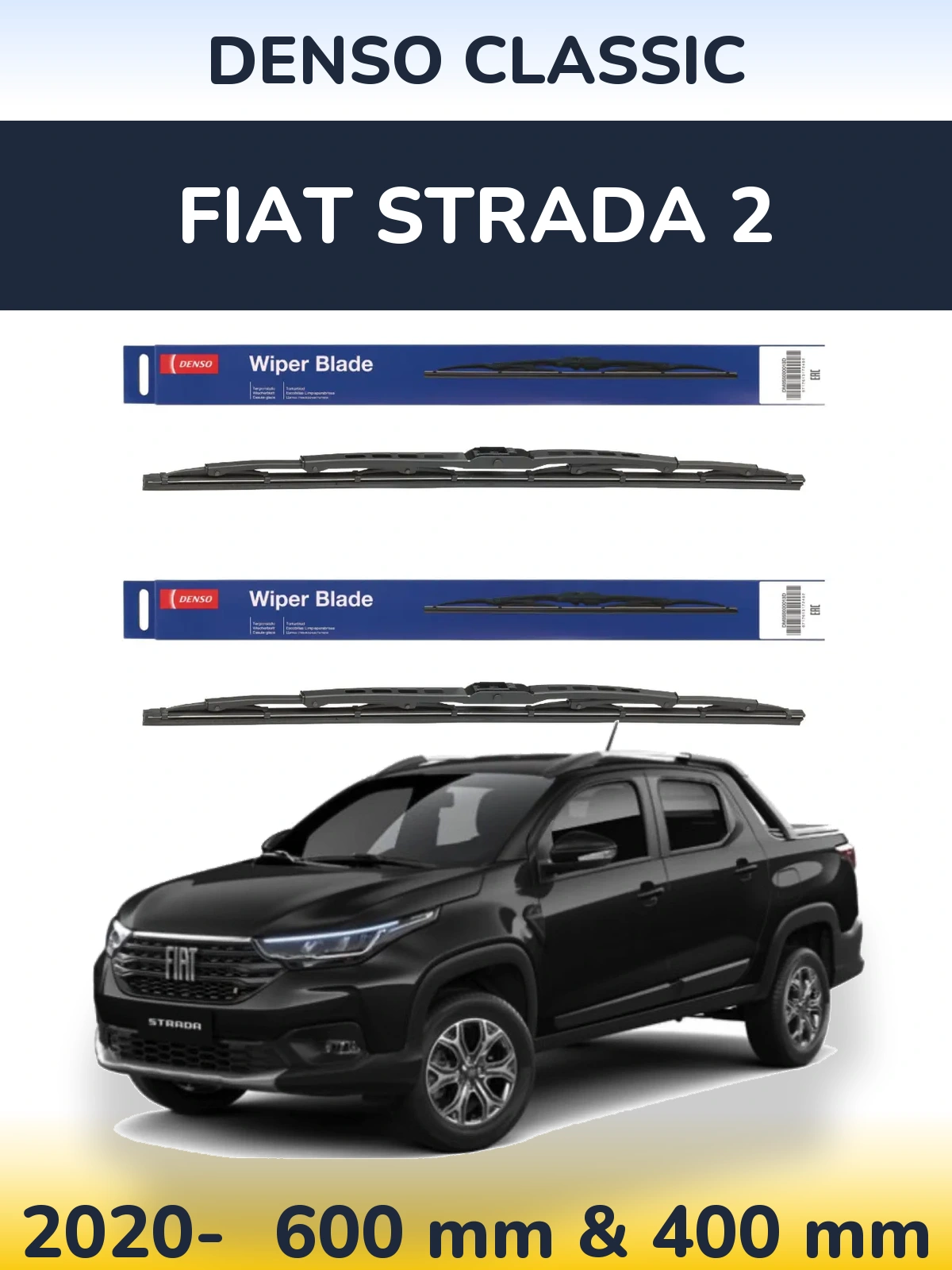 Front wiper blade set Denso Classic 600 & 400 mm for Fiat Strada 2 2020-2026