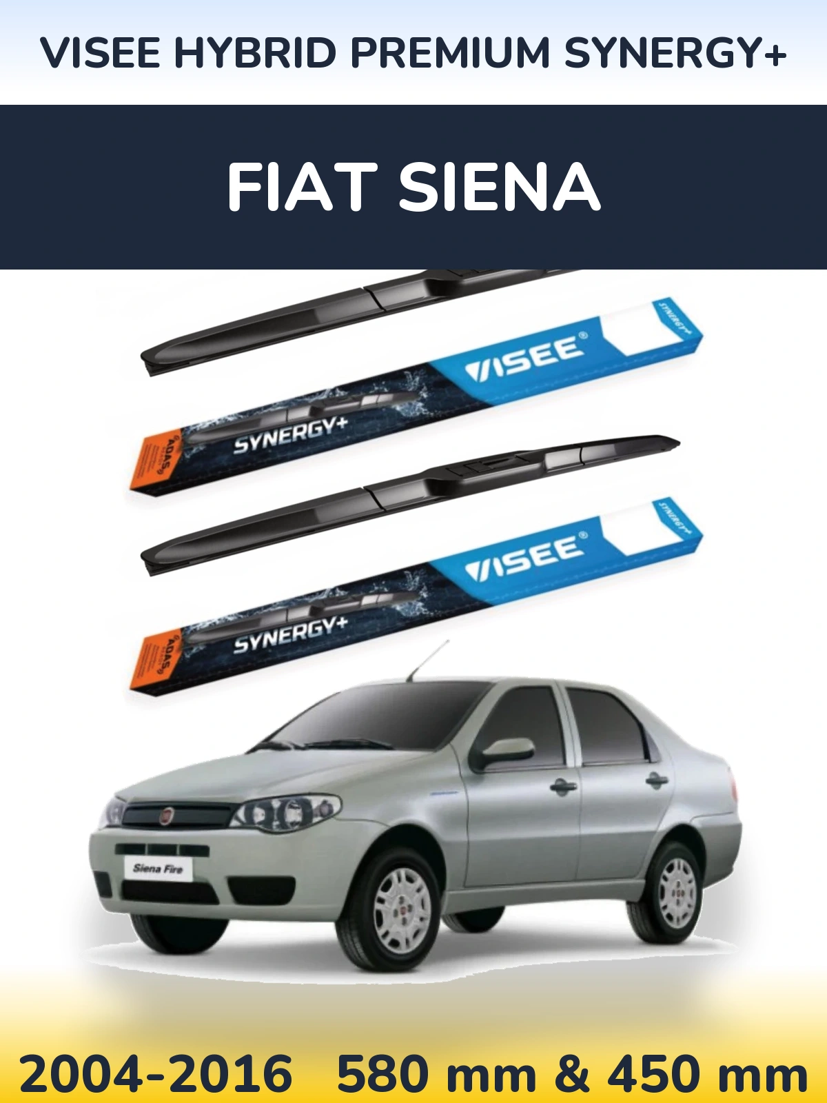 Front wiper blade set VISEE HYBRID PREMIUM SYNERGY+ 580 & 450 mm for Fiat Siena 2004-2016