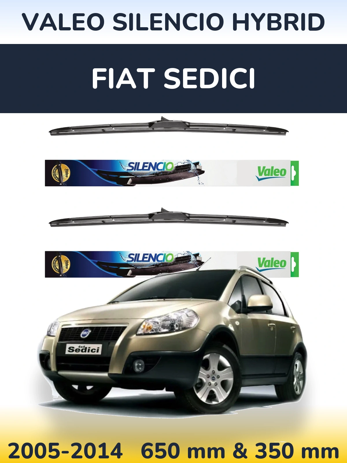 Комплект передних дворников Valeo Silencio Hybrid 650 & 350 мм для Fiat Sedici 2005-2014
