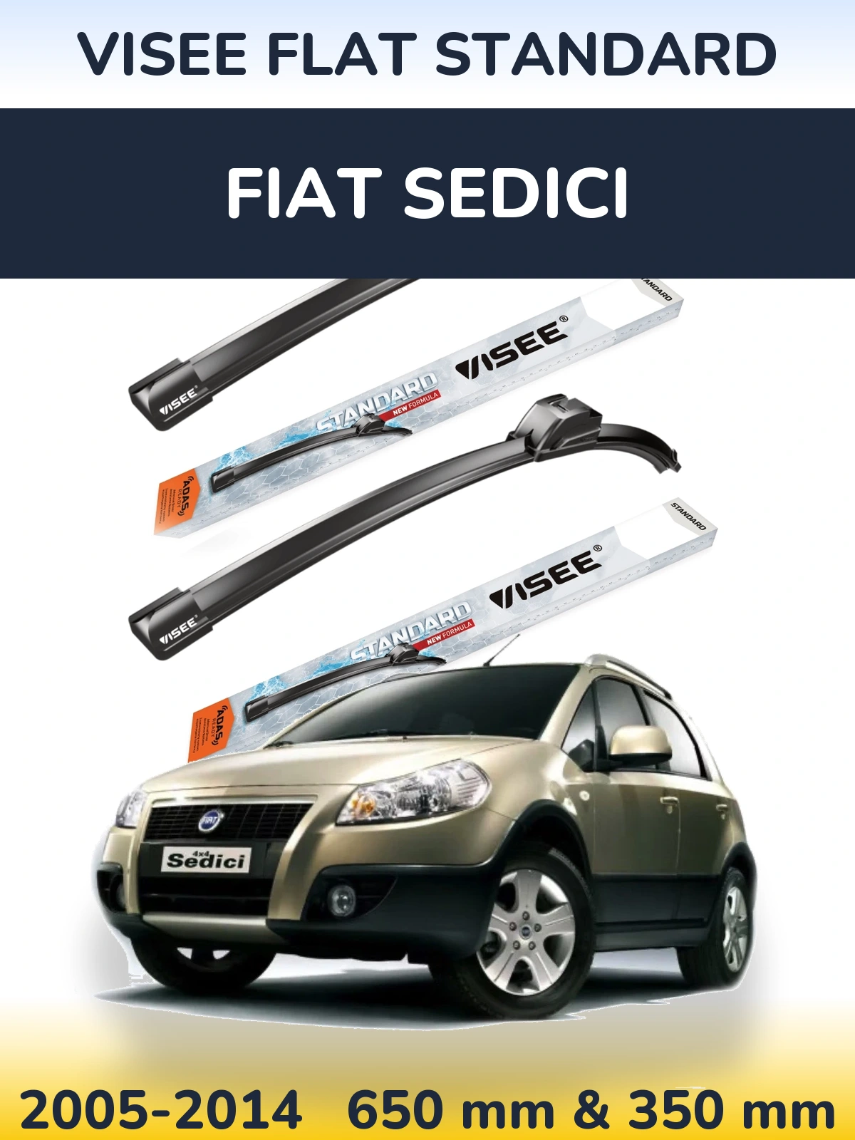 Front wiper blade set VISEE FLAT STANDARD 650 & 350 mm for Fiat Sedici 2005-2014