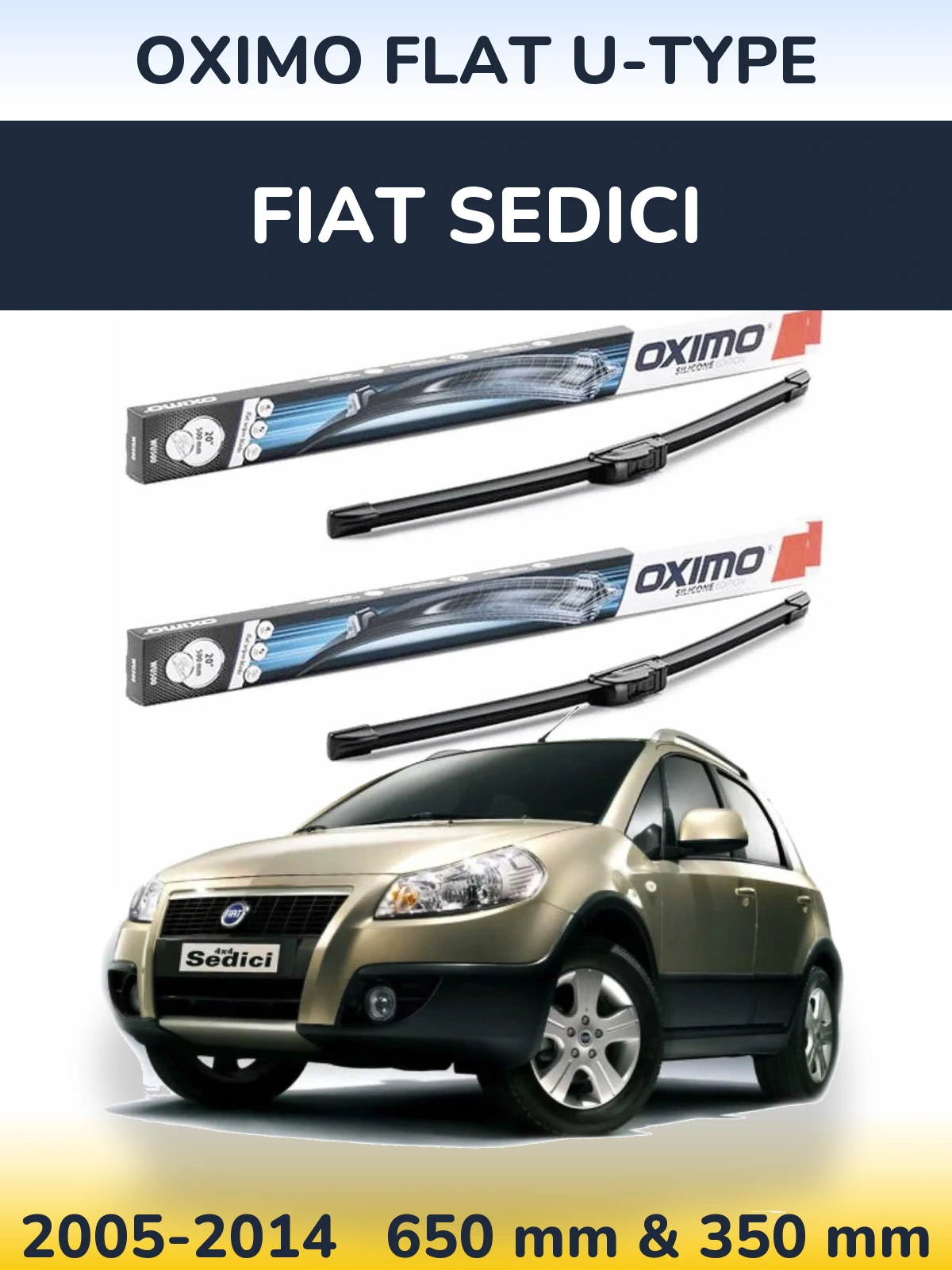 Front wiper blade set Oximo Flat U-type 650 & 350 mm for Fiat Sedici 2005-2014