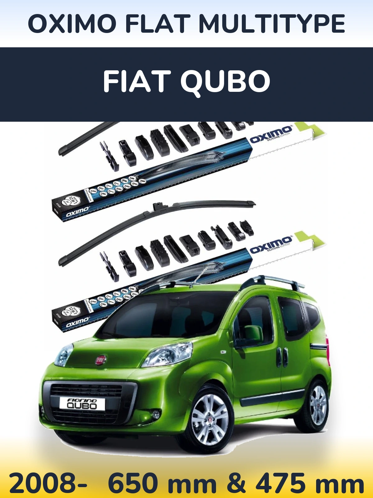 Front wiper blade set Oximo Flat MultiTipoe 650 & 475 mm for Fiat Qubo 2008-2026