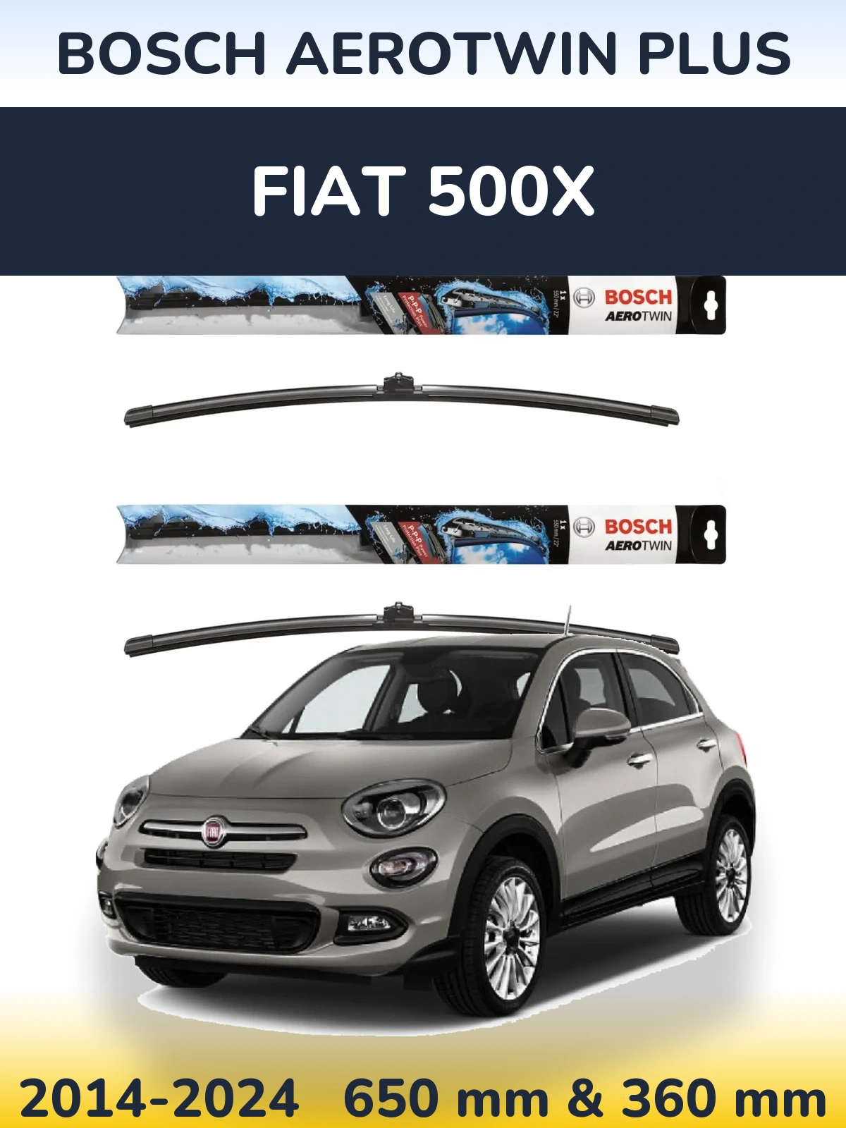 Комплект передніх щіток BOSCH AeroTwin Plus 650 & 350 мм для Fiat 500X 2014-2024