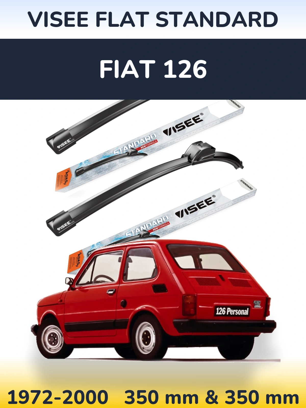 Front wiper blade set VISEE FLAT STANDARD 350 & 350 mm for Fiat 126 1972-2000