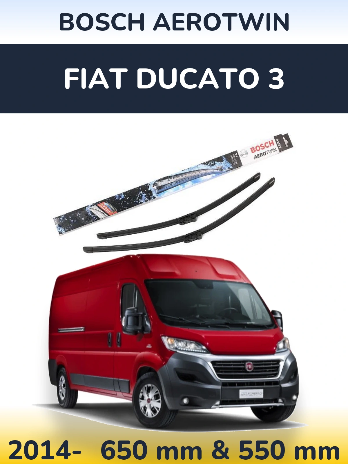 Front wiper blade set BOSCH AeroTwin 650 & 550 mm for Fiat Ducato 3 2014-2026