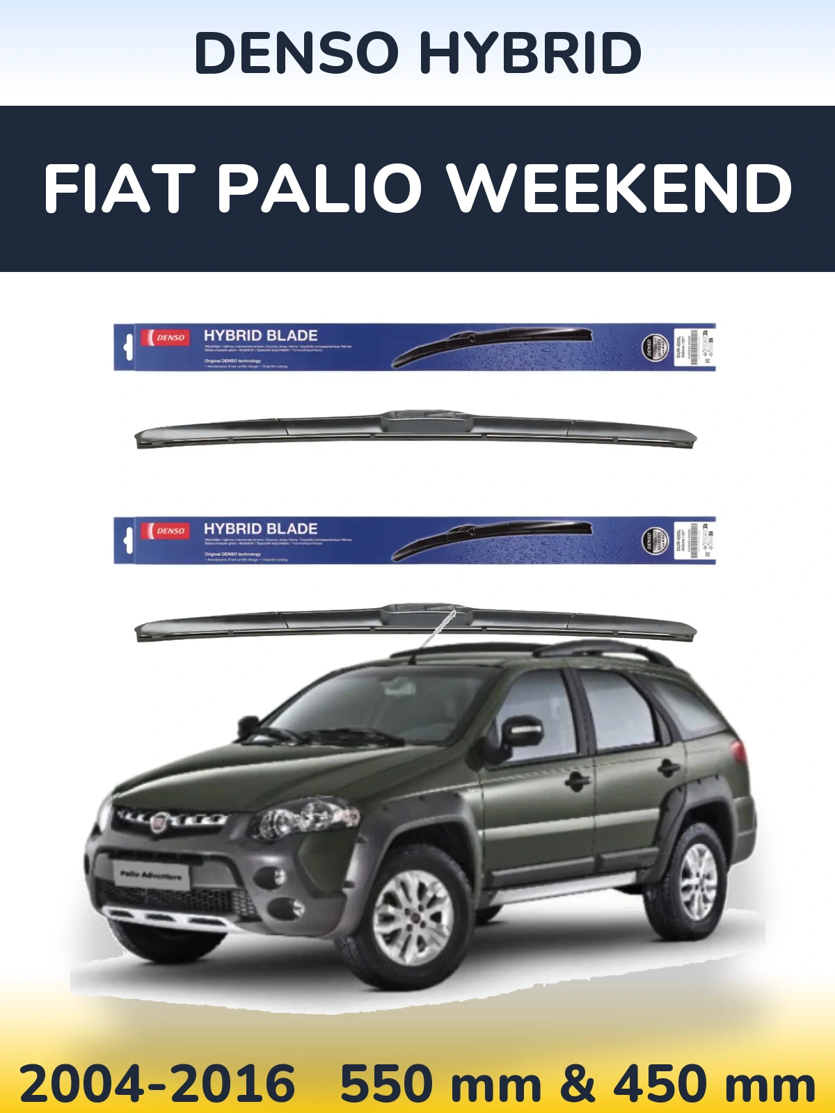 Front wiper blade set Denso Hybrid 550 & 450 mm for Fiat Palio Weekend 2004-2016