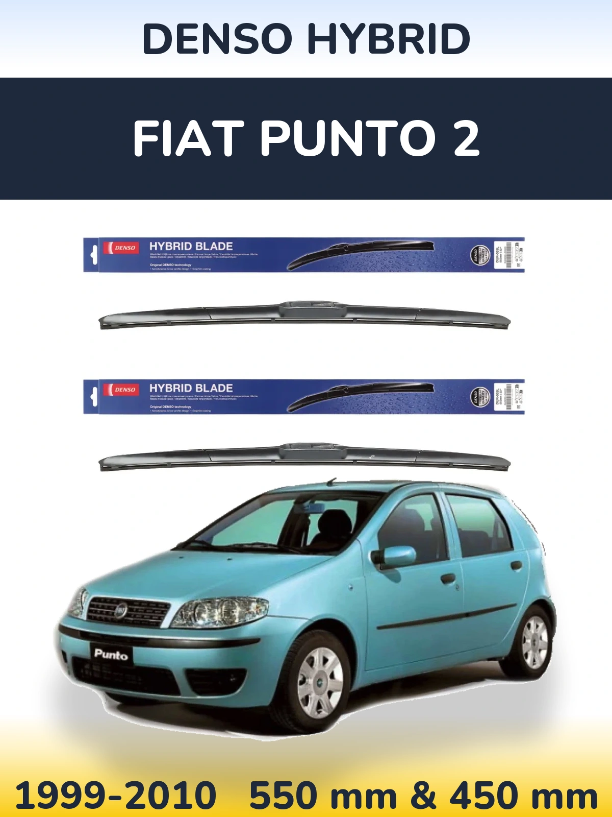 Front wiper blade set Denso Hybrid 550 & 450 mm for Fiat Punto 2 1999-2010