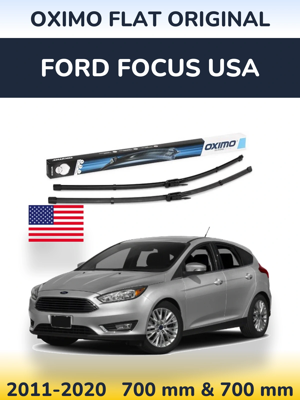 Комплект передних дворников Oximo Flat Original 700 & 700 мм для Ford Focus USA 2011-2020