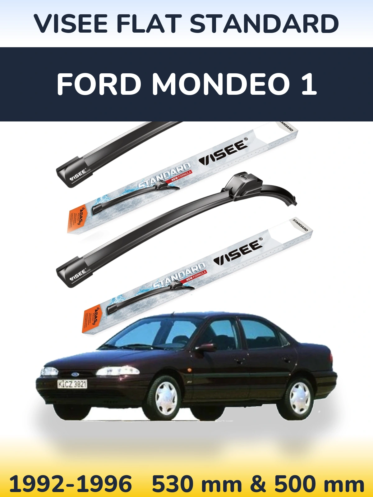 Комплект передних дворников VISEE FLAT STANDARD 530 & 500 мм для Ford Mondeo 1 1992-1996