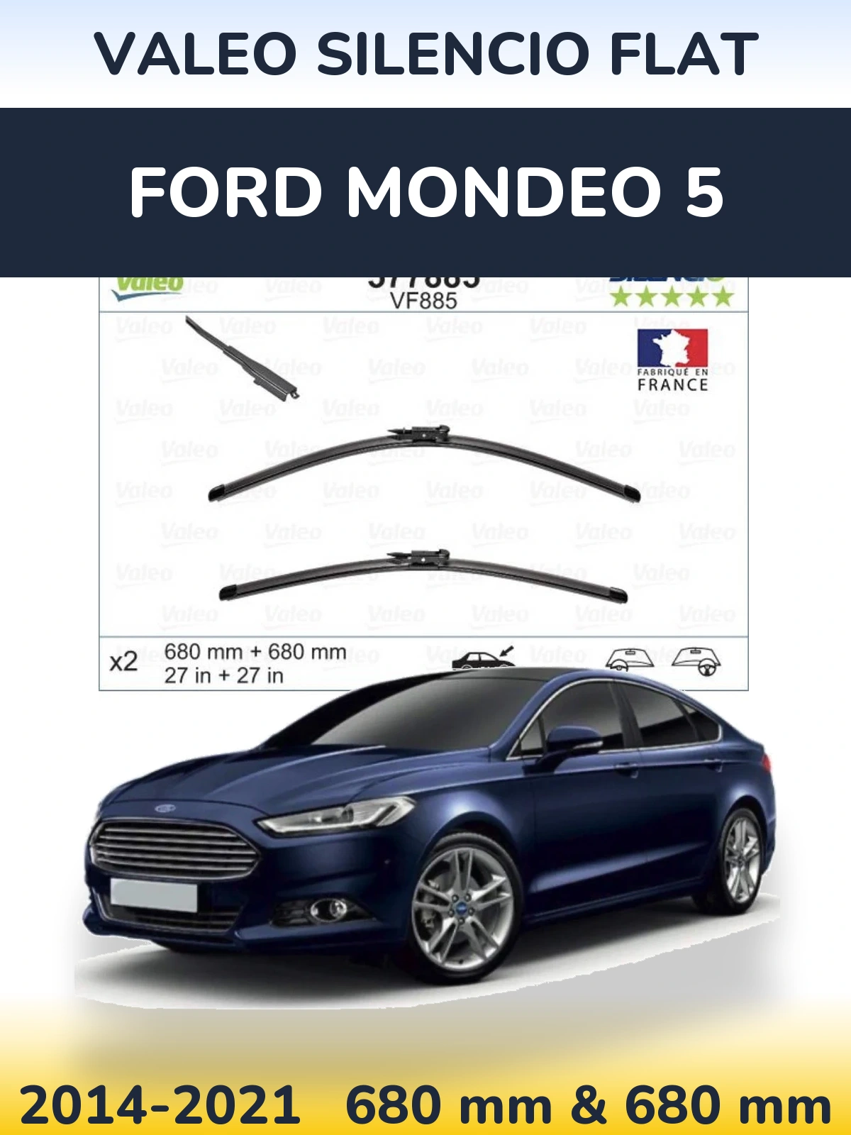 Комплект передних дворников Valeo Silencio Flat 680 & 680 мм для Ford Mondeo 5 2014-2021