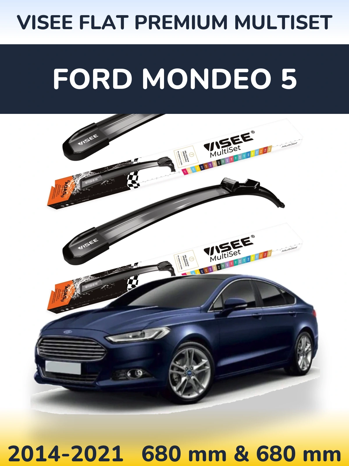 Комплект передних дворников VISEE FLAT PREMIUM MultiSet 680 & 680 мм для Ford Mondeo 5 2014-2021