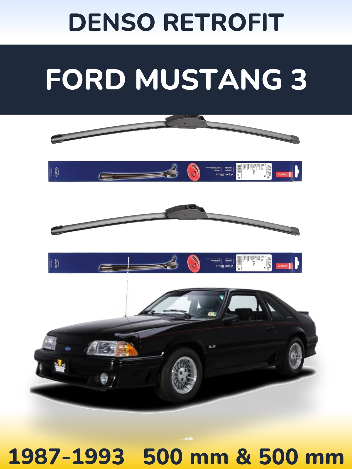 Front wiper blade set Denso Retrofit 500 & 500 mm for Ford Mustang 3 1987-1993