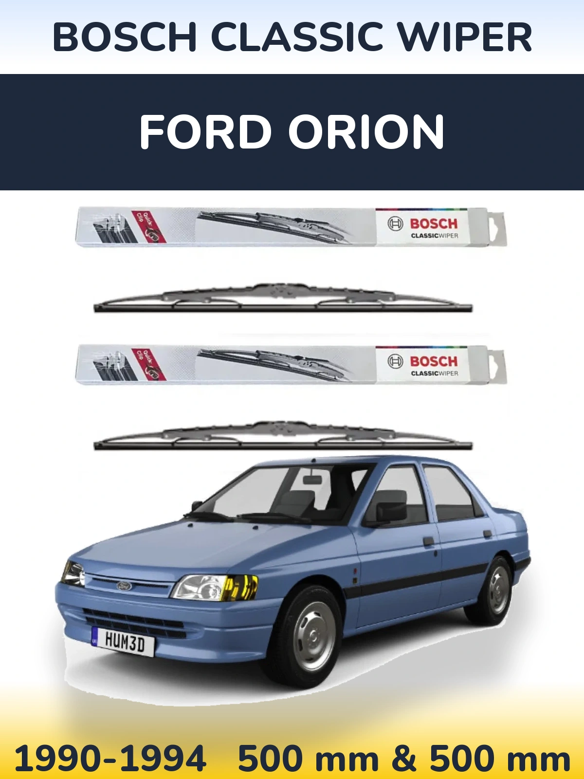 Комплект передних дворников BOSCH Classic Wiper 500 & 500 мм для Ford Orion 1990-1994