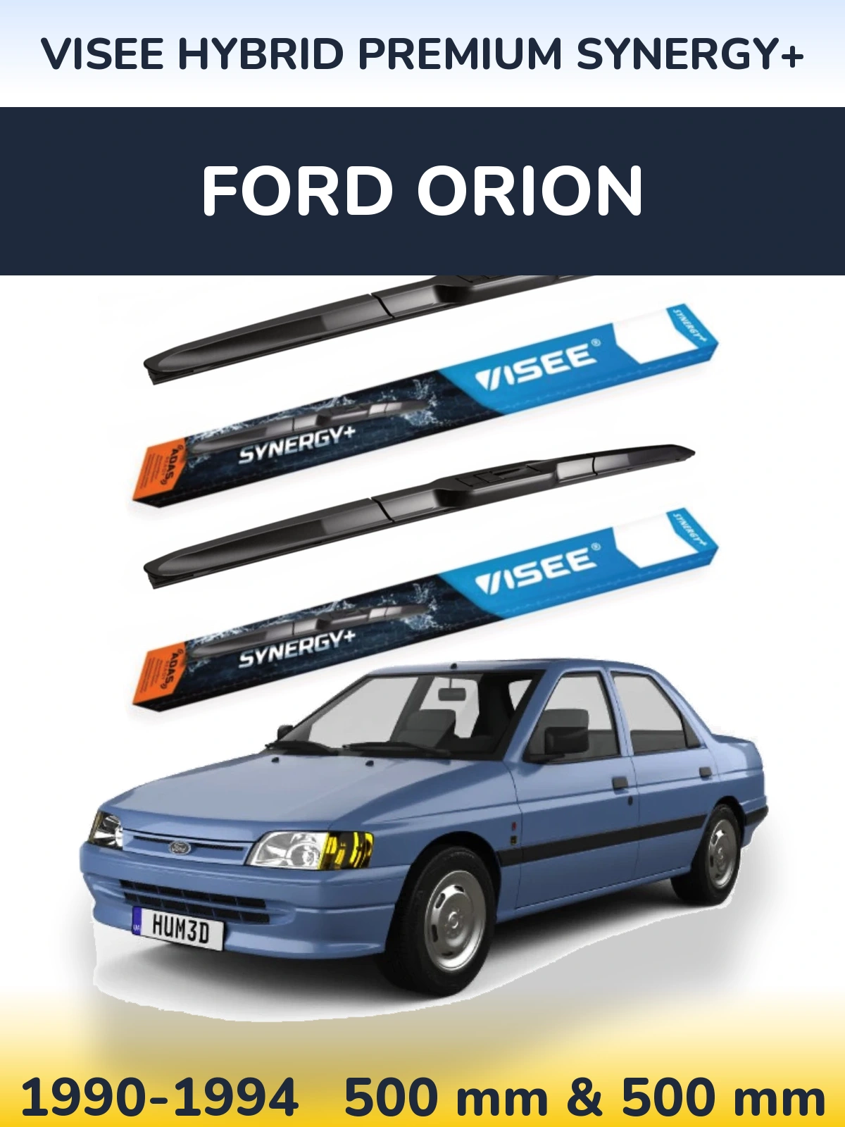 Front wiper blade set VISEE HYBRID PREMIUM SYNERGY+ 500 & 500 mm for Ford Orion 1990-1994