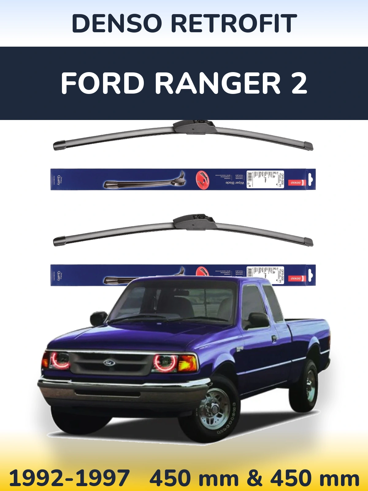 Front wiper blade set Denso Retrofit 450 & 450 mm for Ford Ranger 2 1992-1997