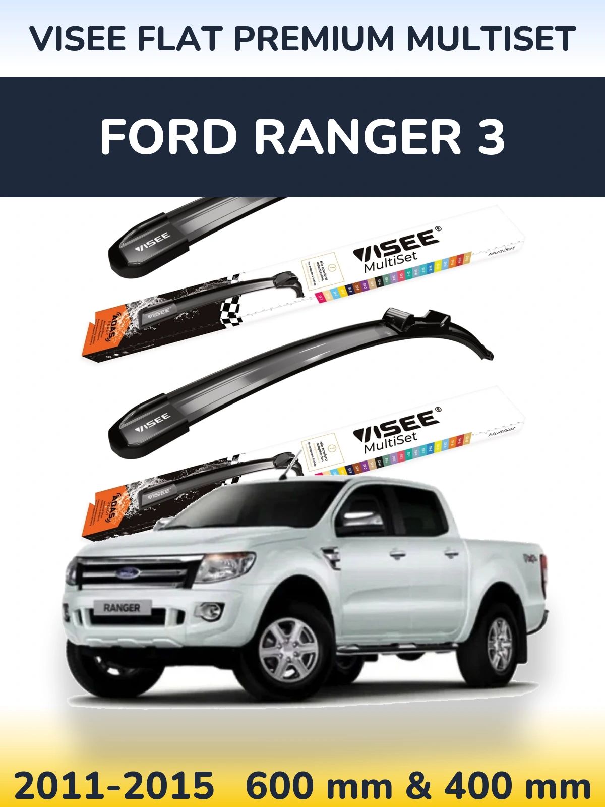 Комплект передніх щіток VISEE FLAT PREMIUM MultiSet 600 & 400 мм для Ford Ranger 3 2011-2015