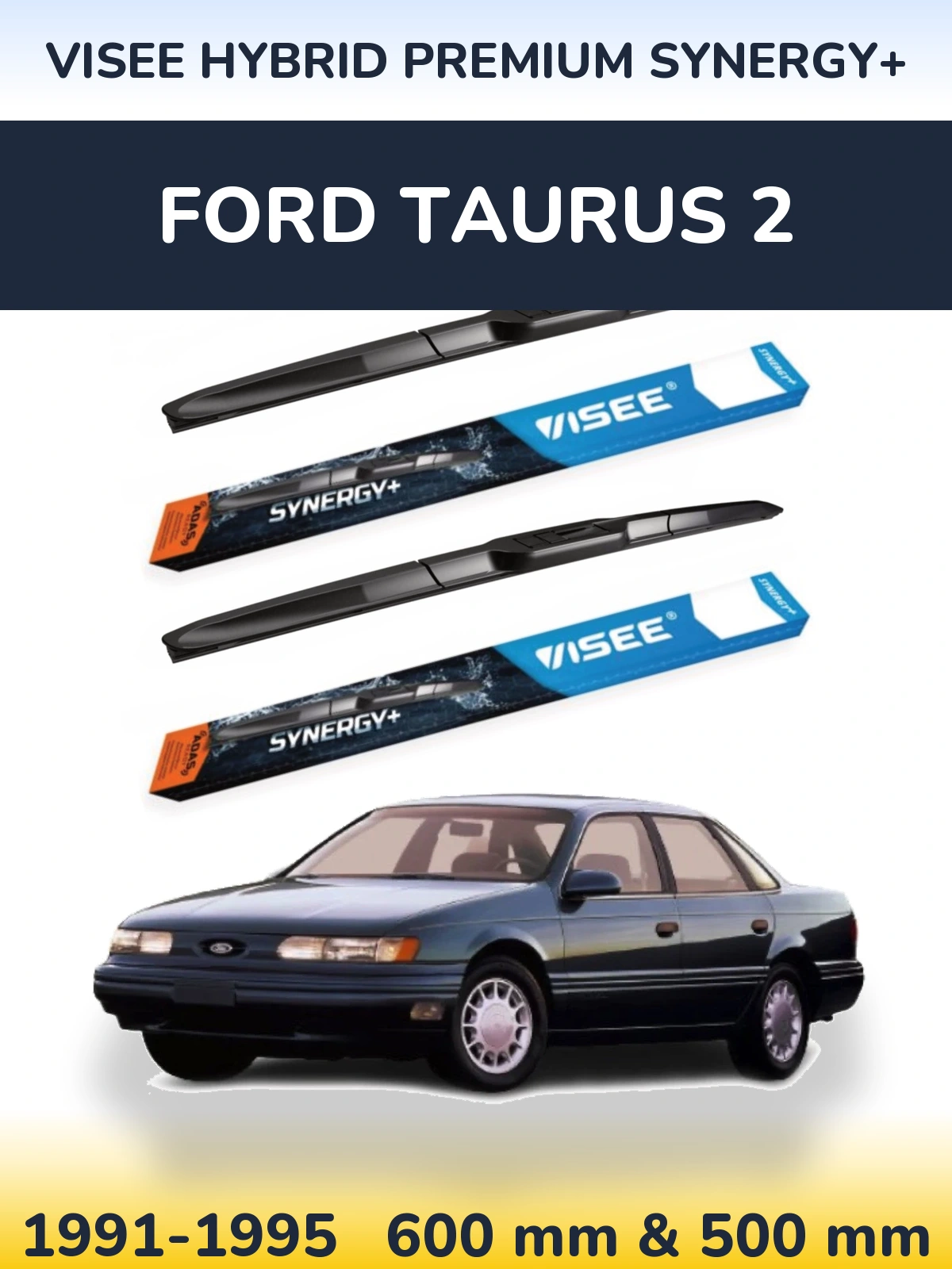 Front wiper blade set VISEE HYBRID PREMIUM SYNERGY+ 600 & 500 mm for Ford Taurus 2 1991-1995