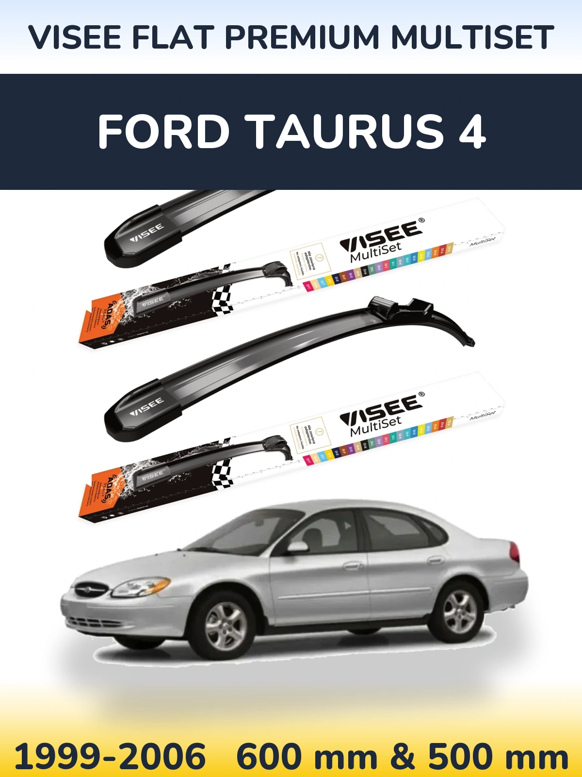 Комплект передних дворников VISEE FLAT PREMIUM MultiSet 600 & 500 мм для Ford Taurus 4 1999-2006