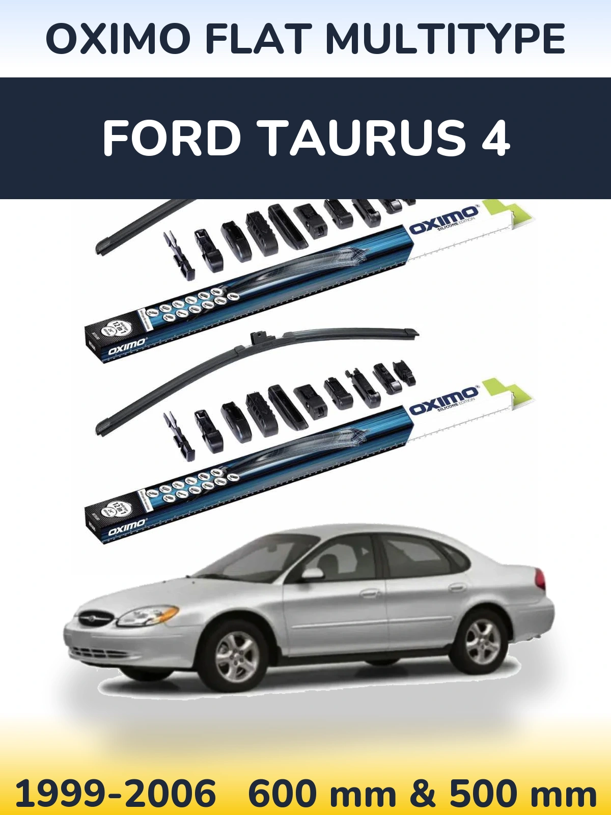 Front wiper blade set Oximo Flat MultiTipoe 600 & 500 mm for Ford Taurus 4 1999-2006
