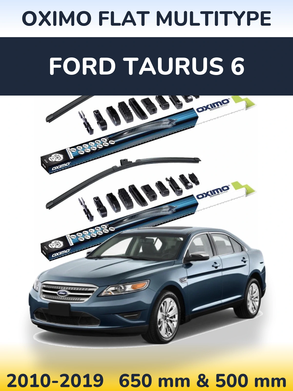 Front wiper blade set Oximo Flat MultiTipoe 650 & 500 mm for Ford Taurus 6 2010-2019