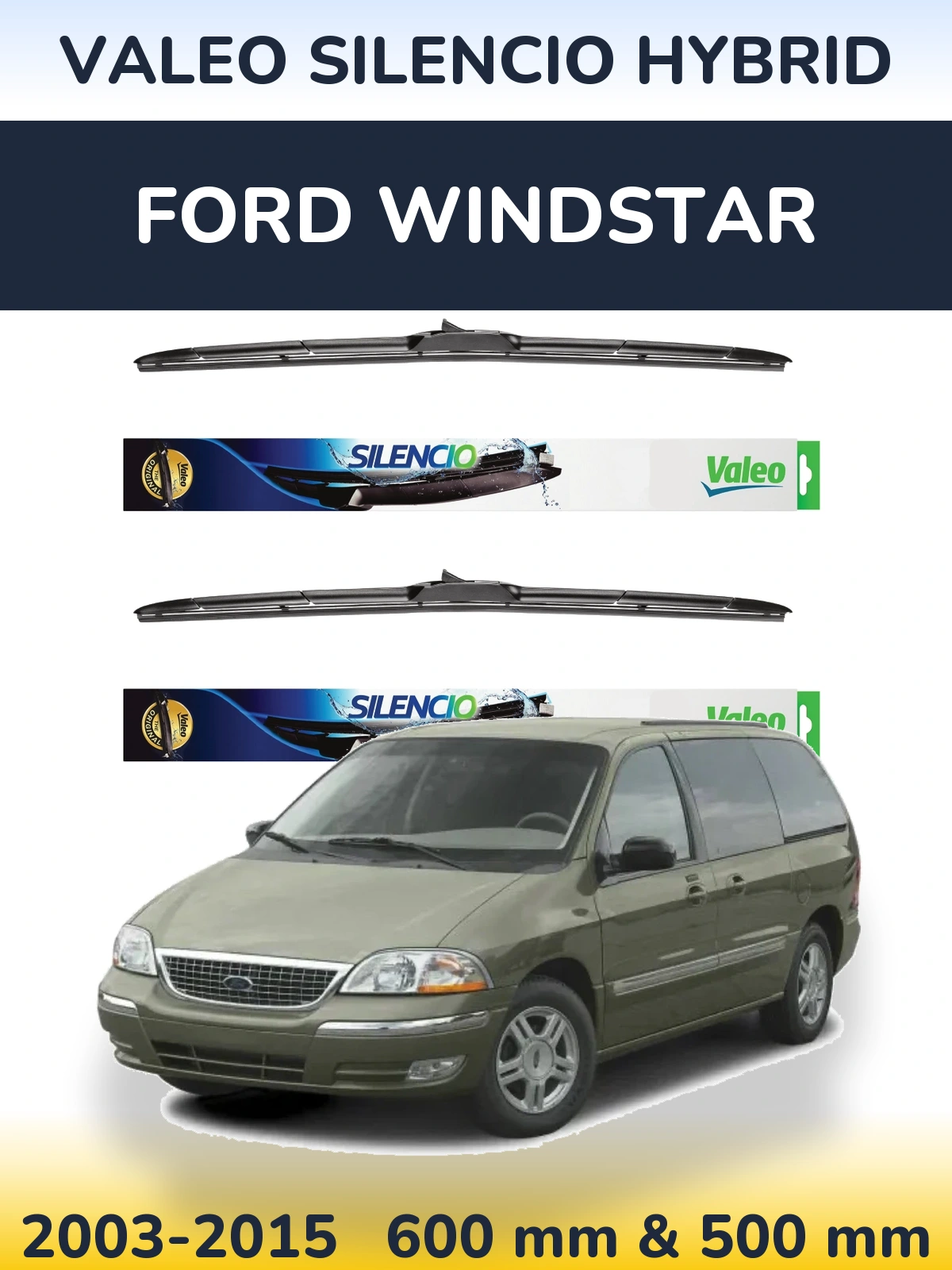 Комплект передних дворников Valeo Silencio Hybrid 600 & 500 мм для Ford Windstar 2003-2015