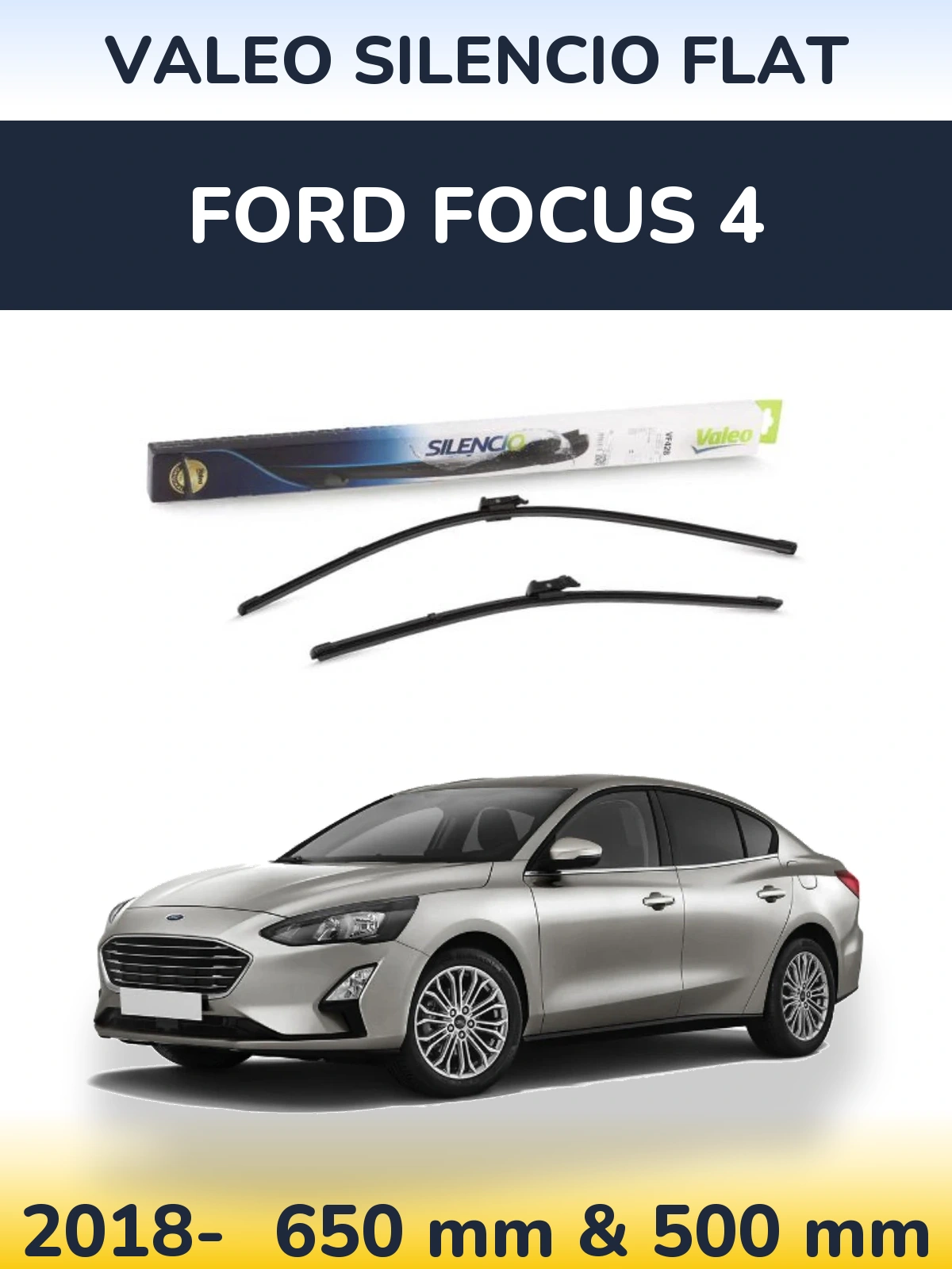 Комплект передних дворников Valeo Silencio Flat 650 & 500 мм для Ford Focus 4 2018-2026