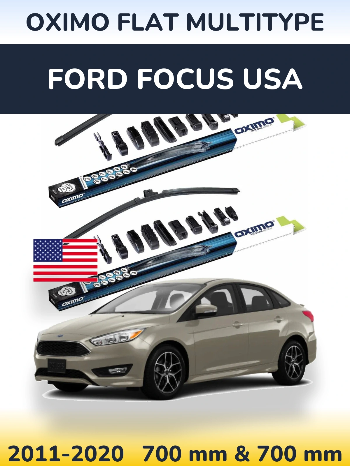 Комплект передніх щіток Oximo Flat MultiТипe 700 & 700 мм для Ford Focus USA 2011-2020