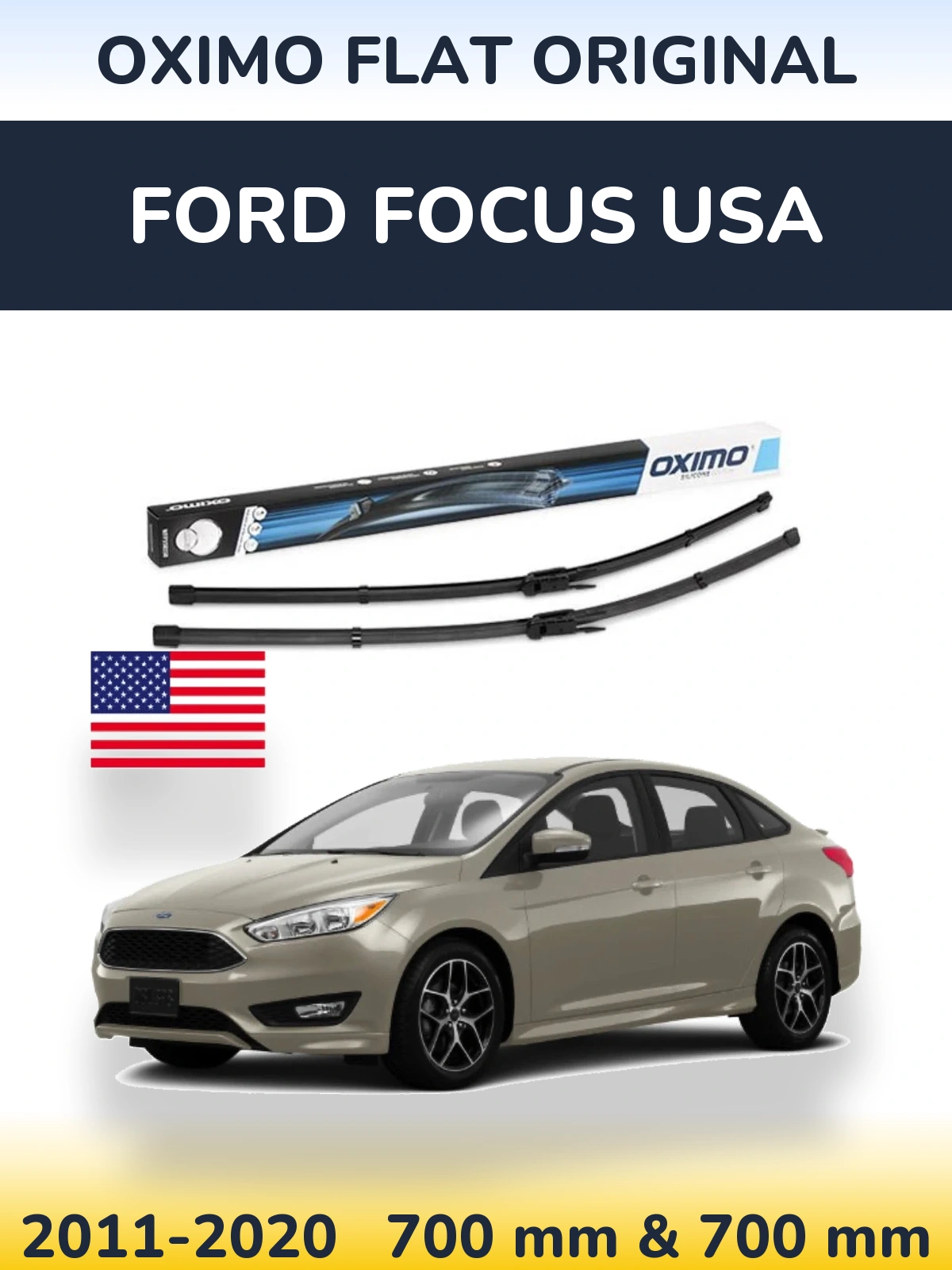 Front wiper blade set Oximo Flat Original 700 & 700 mm for Ford Focus USA 2011-2020