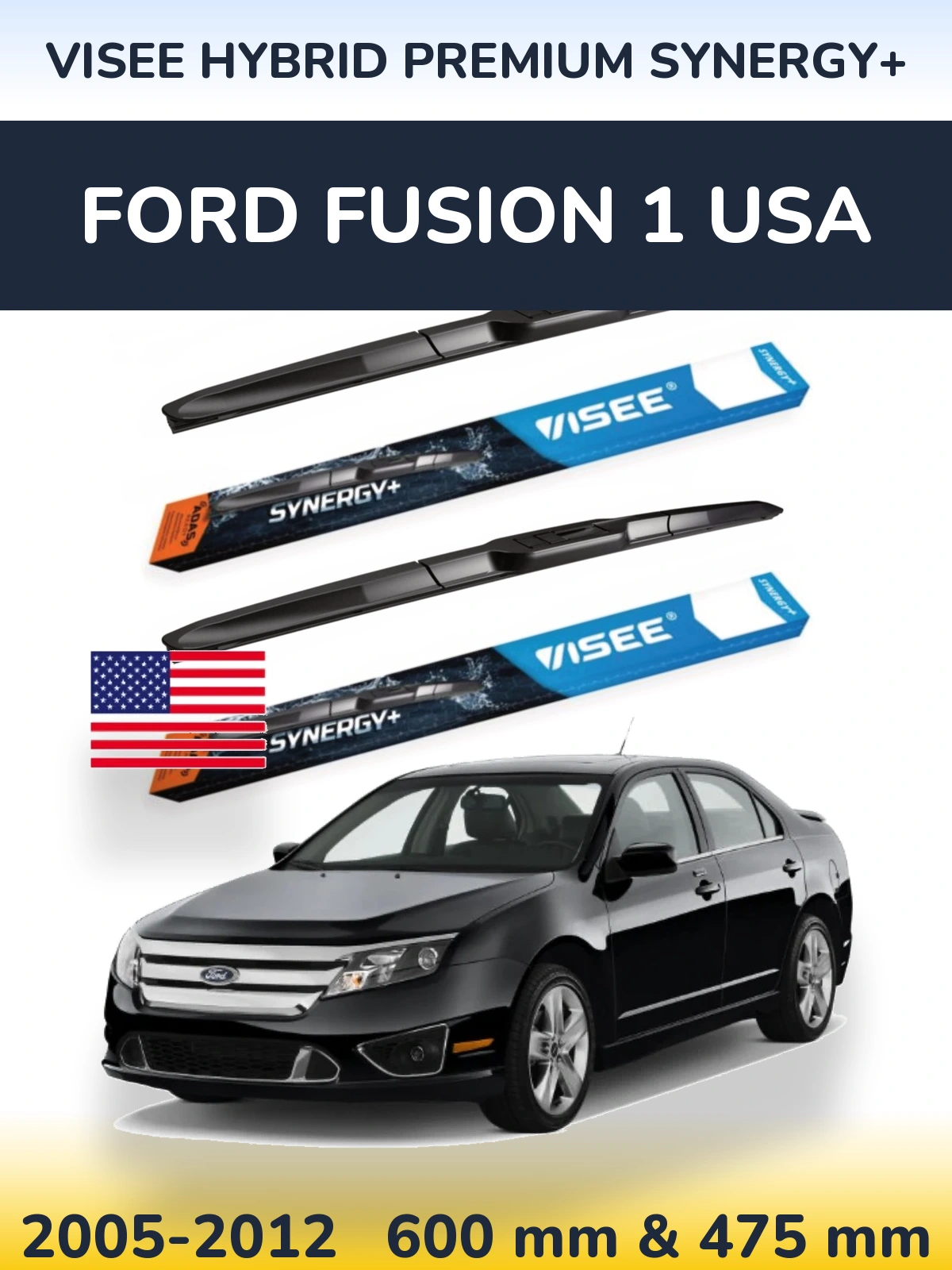 Комплект передніх щіток VISEE HYBRID PREMIUM SYNERGY+ 600 & 475 мм для Ford Fusion 1 USA 2005-2012