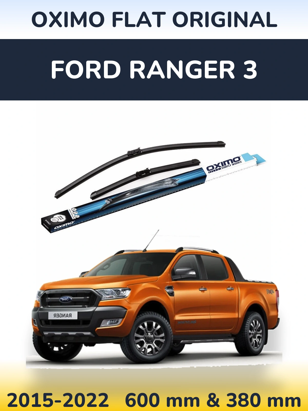 Комплект передних дворников Oximo Flat Original 600 & 380 мм для Ford Ranger 3 2015-2022