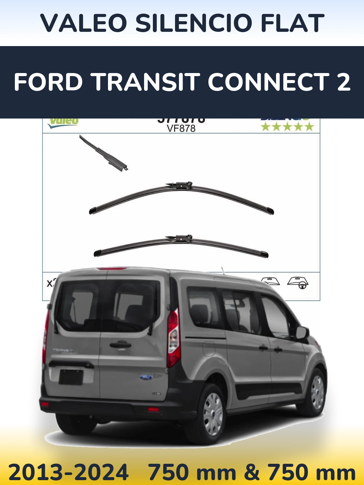Front wiper blade set Valeo Silencio Flat 750 & 750 mm for Ford Transit Connect 2 2013-2024