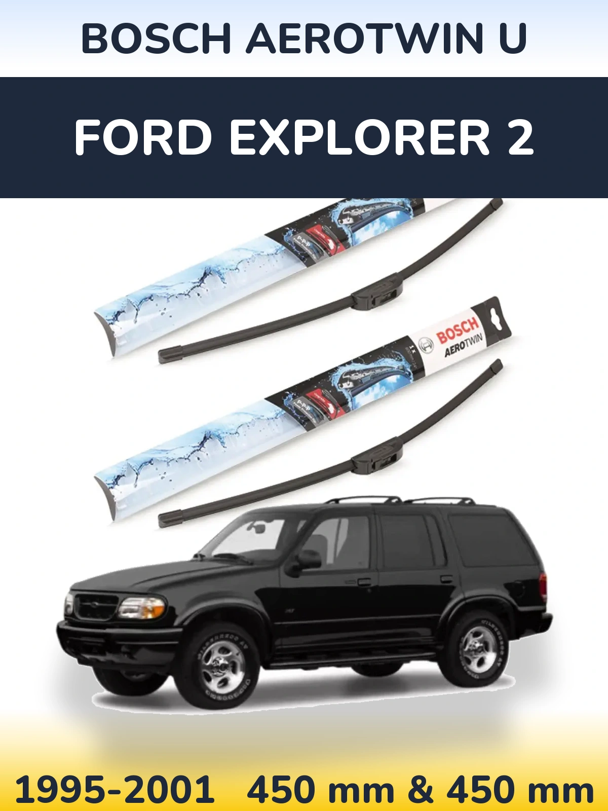 Front wiper blade set BOSCH AeroTwin U 450 & 450 mm for Ford Explorer 2 1995-2001