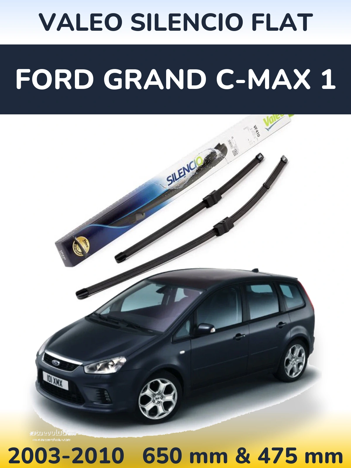 Комплект передних дворников Valeo Silencio Flat 650 & 475 мм для Ford Grand C-MAX 1 2003-2010