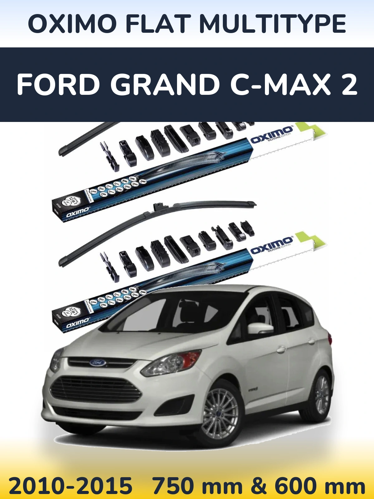 Комплект передних дворников Oximo Flat MultiТипe 750 & 600 мм для Ford Grand C-MAX 2 2010-2015