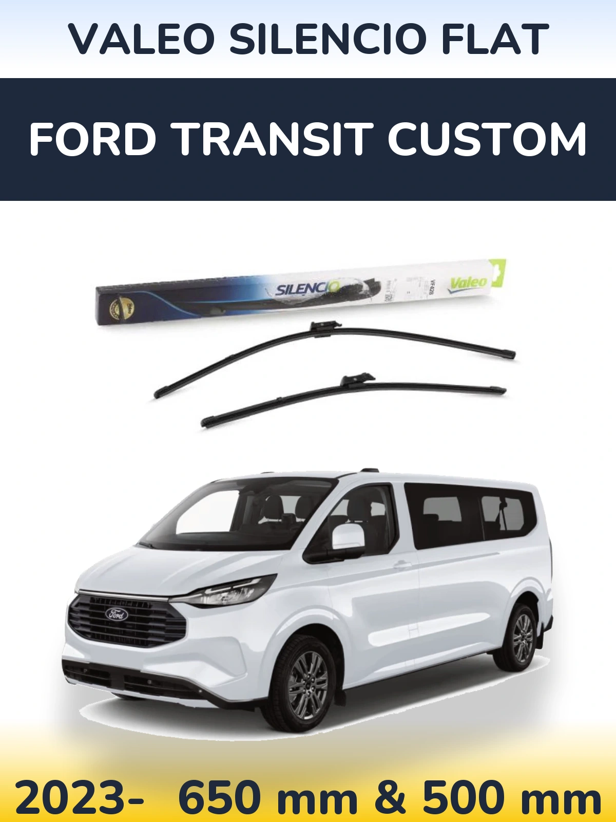 Front wiper blade set Valeo Silencio Flat 650 & 500 mm for Ford Transit Custom 2023-2026