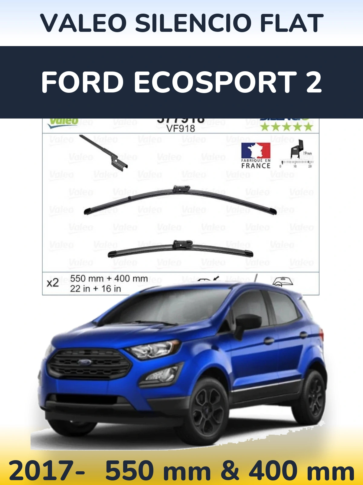 Комплект передніх щіток Valeo Silencio Flat 550 & 400 мм для Ford EcoSport 2 2017-2026
