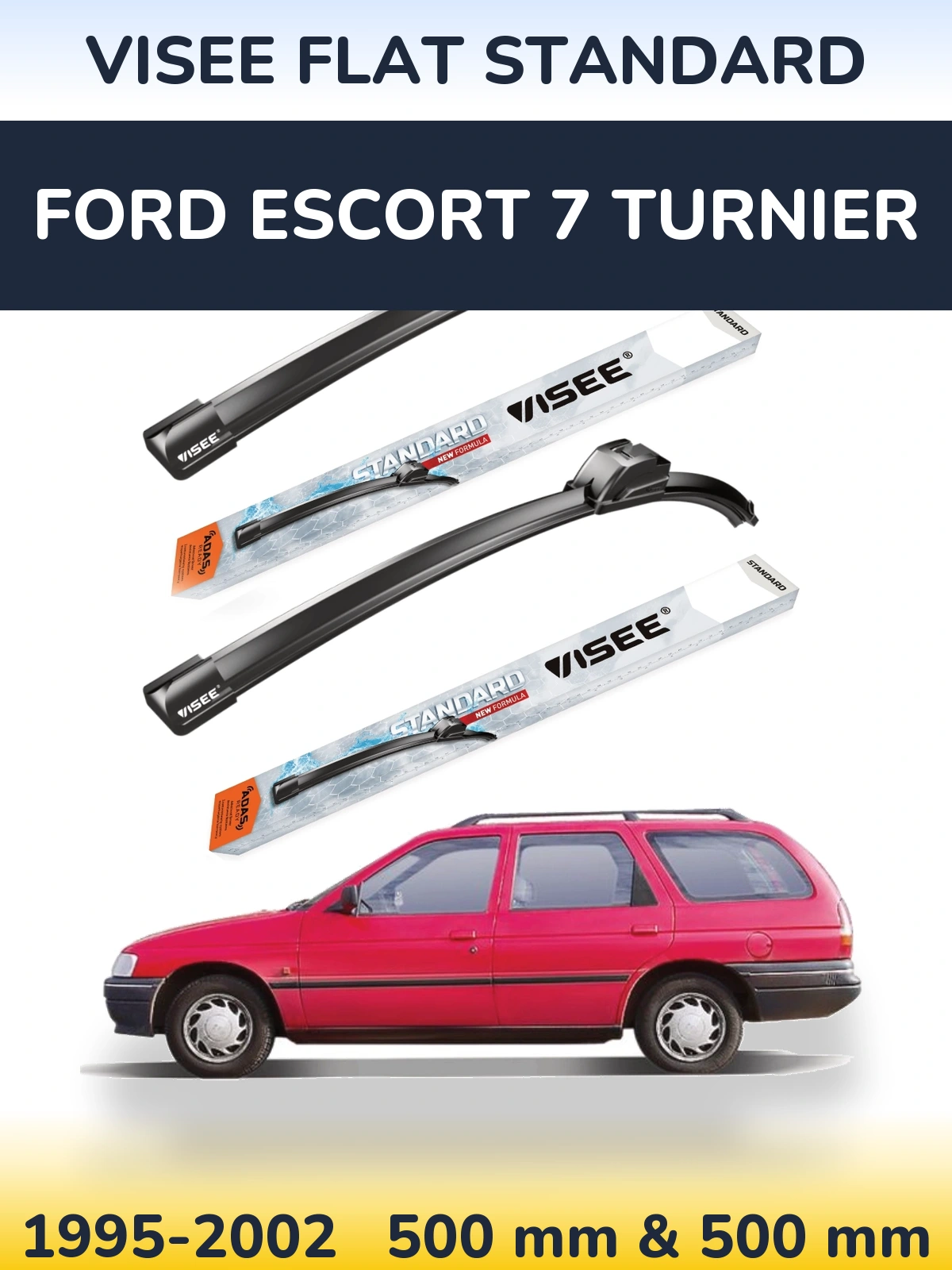 Комплект передніх щіток VISEE FLAT STANDARD 500 & 500 мм для Ford Escort 7 Turnier 1995-2002