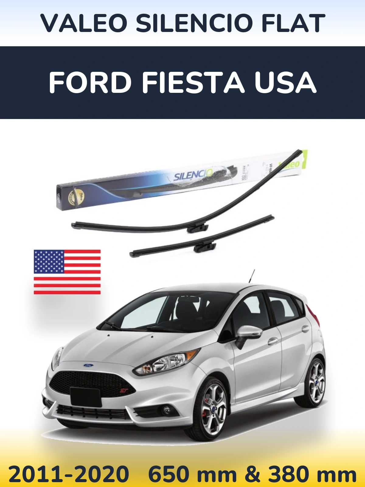 Комплект передних дворников Valeo Silencio Flat 650 & 380 мм для Ford Fiesta USA 2011-2020