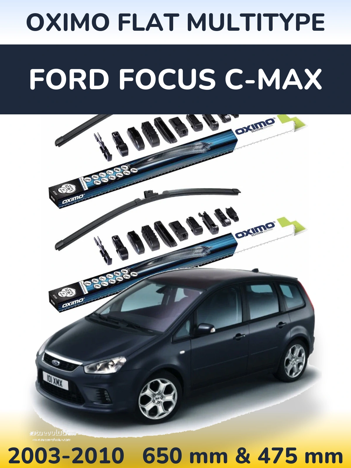 Front wiper blade set Oximo Flat MultiTipoe 650 & 475 mm for Ford Focus C-MAX 2003-2010