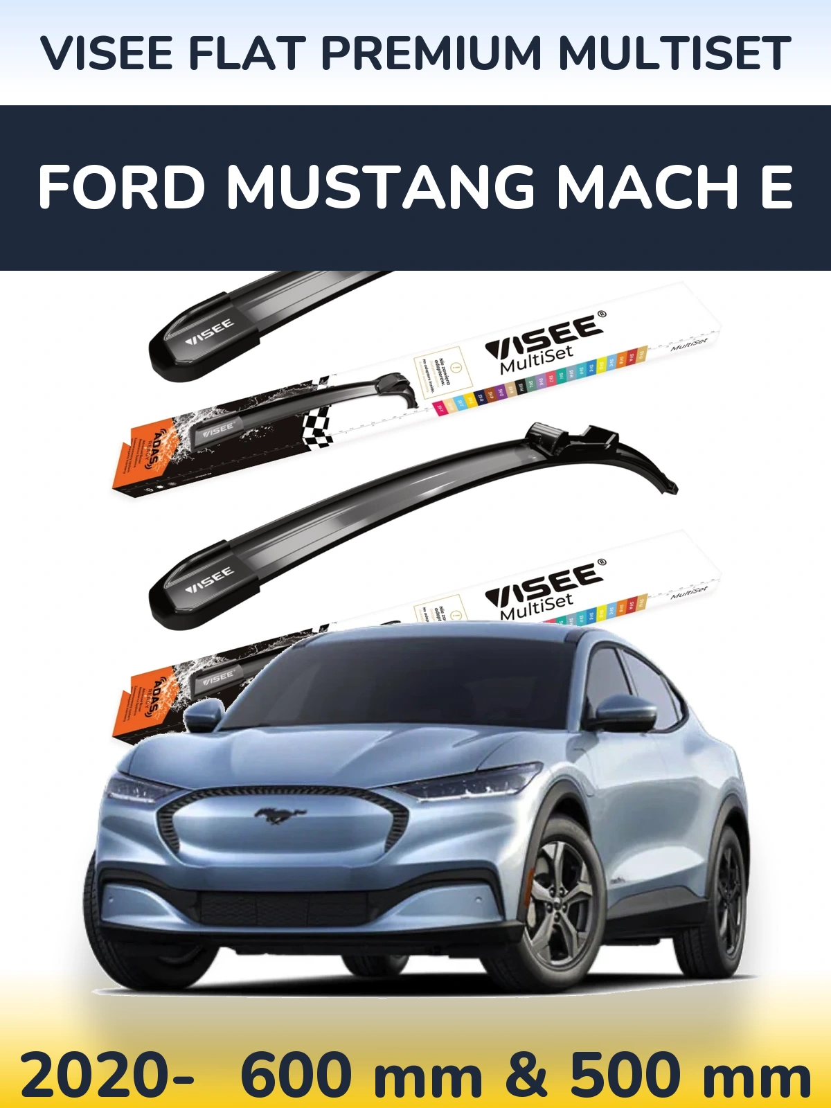 Front wiper blade set VISEE FLAT PREMIUM MultiSet 600 & 500 mm for Ford Mustang Mach E 2020-2026