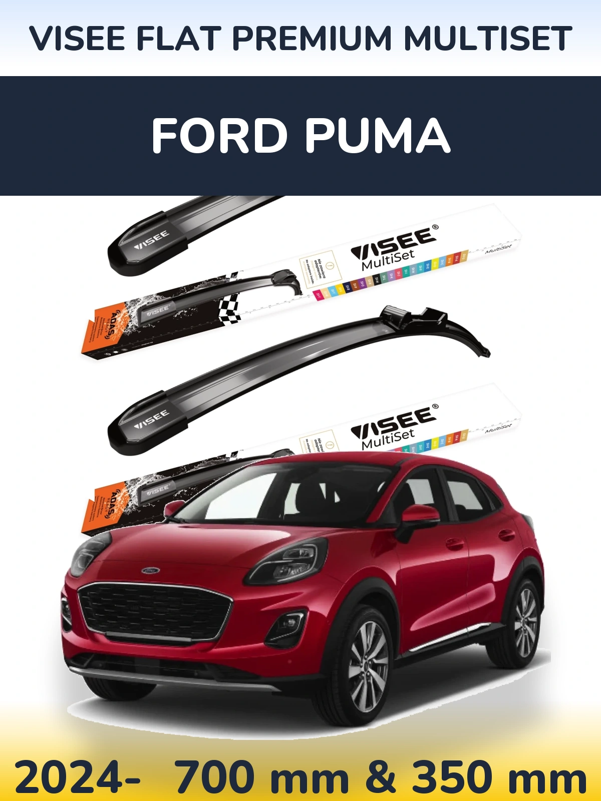 Front wiper blade set VISEE FLAT PREMIUM MultiSet 700 & 350 mm for Ford Puma 2024-2026
