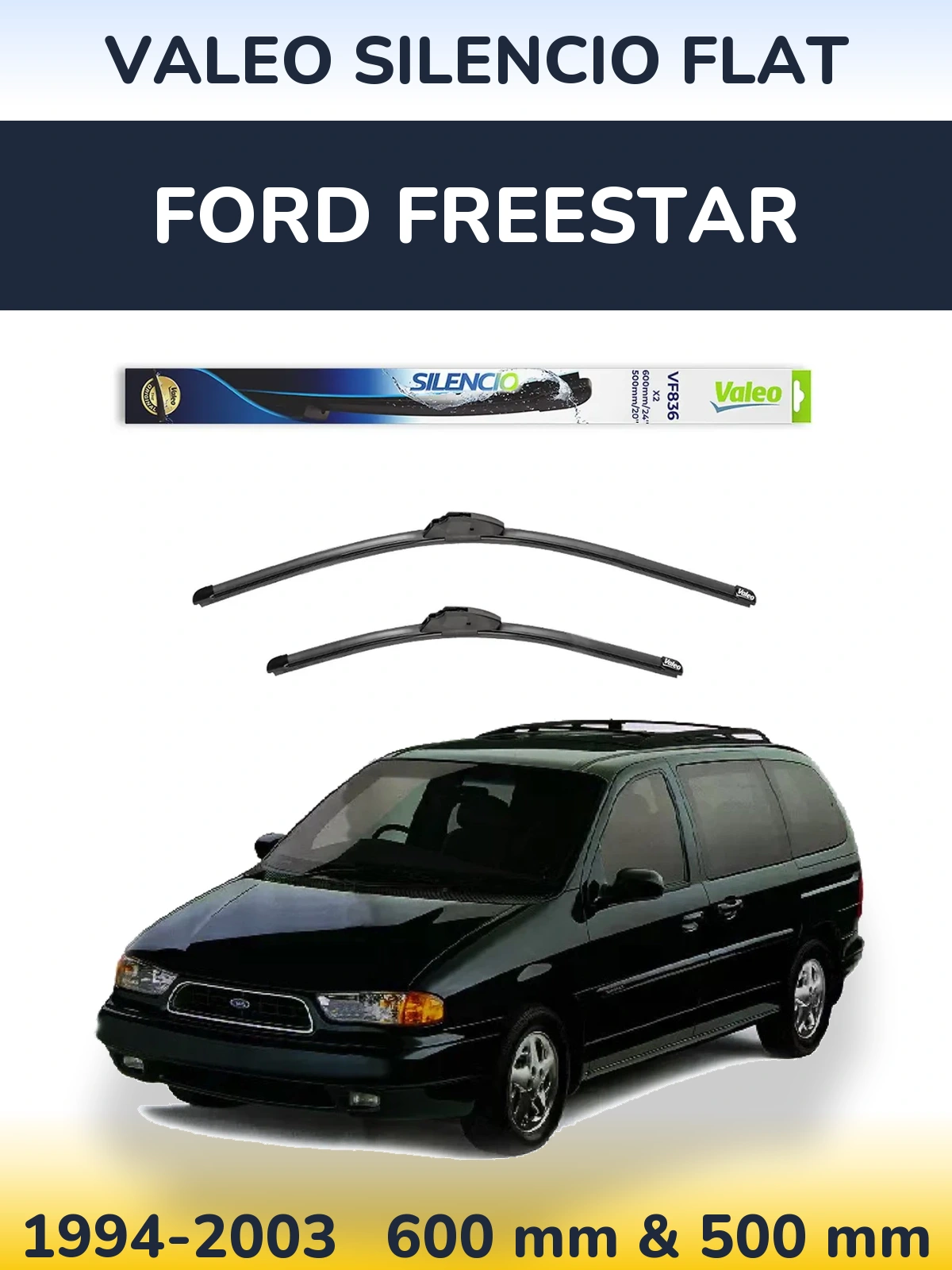 Комплект передних дворников Valeo Silencio Flat 600 & 500 мм для Ford Freestar 1994-2003
