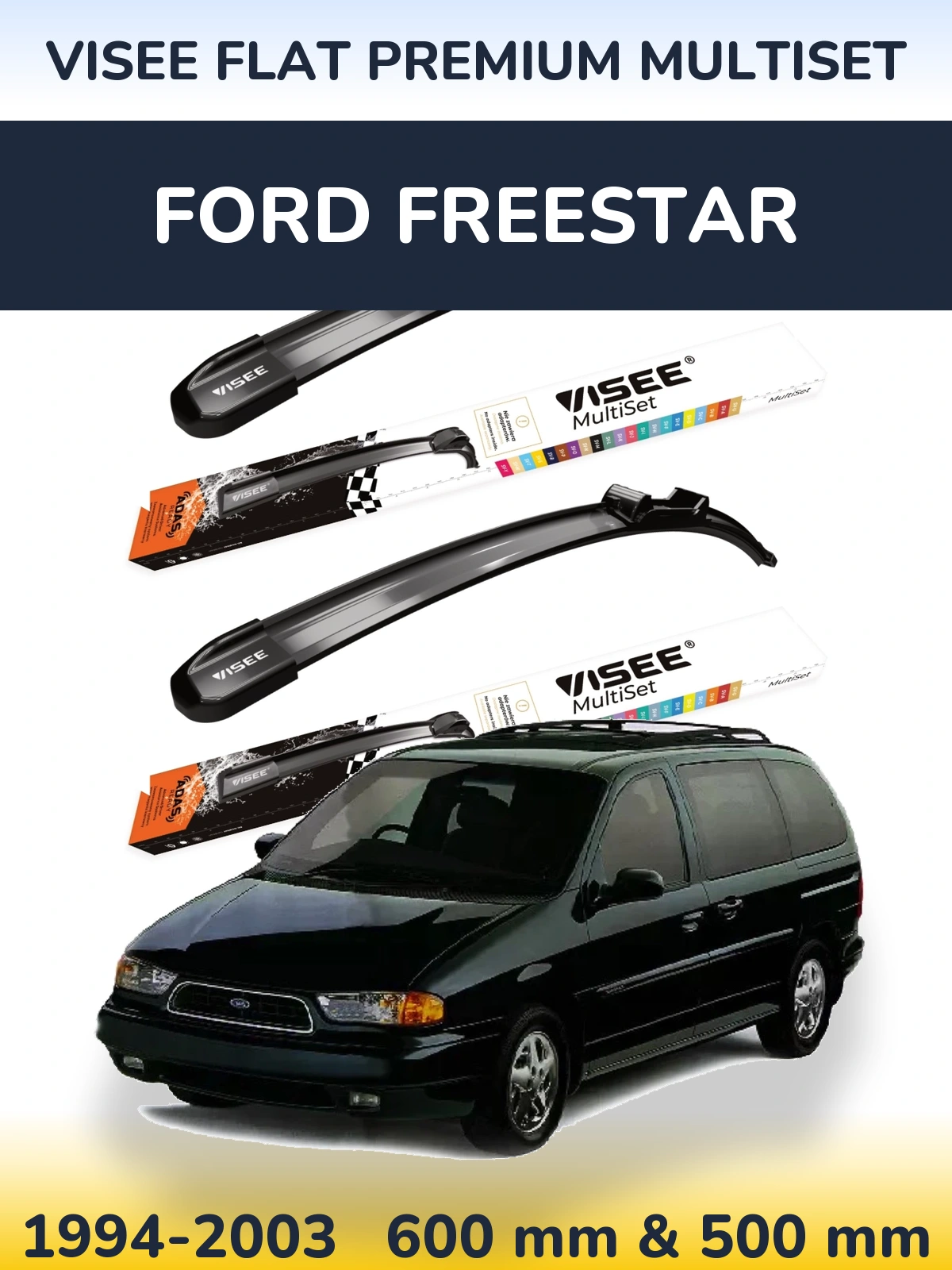 Front wiper blade set VISEE FLAT PREMIUM MultiSet 600 & 500 mm for Ford Freestar 1994-2003