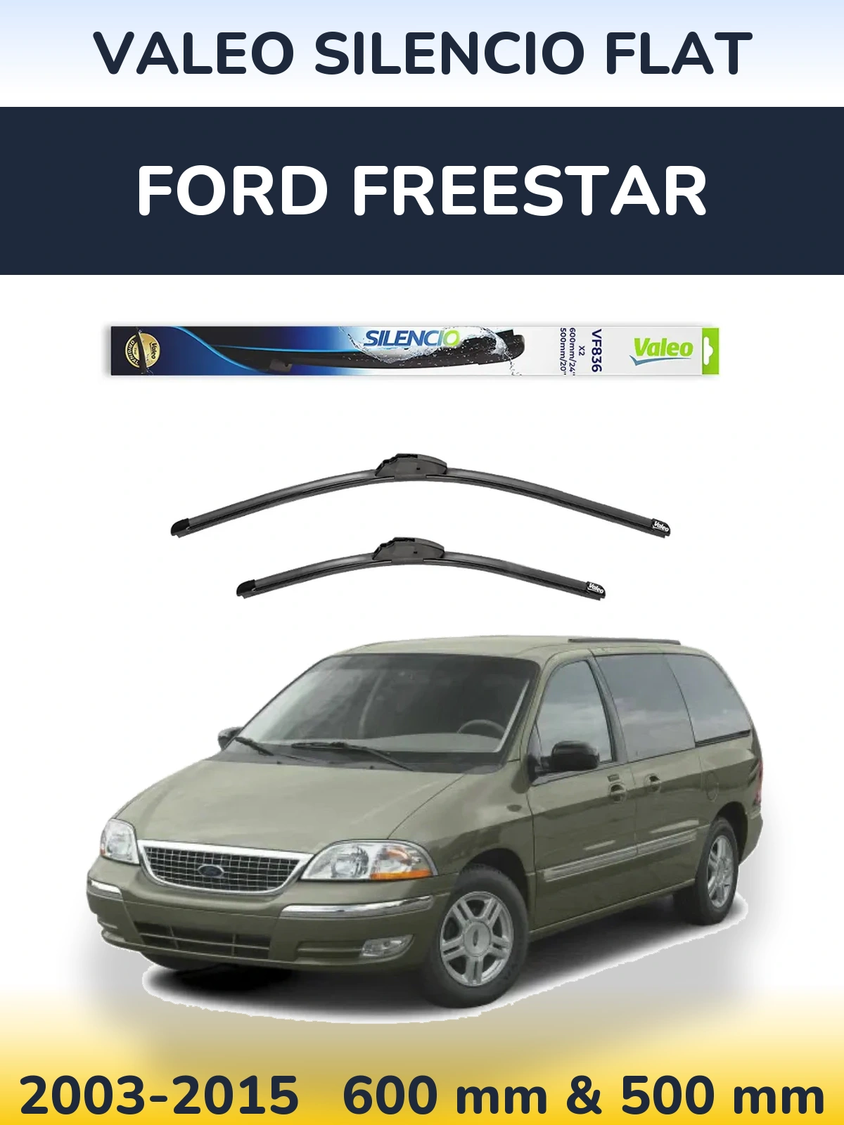 Комплект передніх щіток Valeo Silencio Flat 600 & 500 мм для Ford Freestar 2003-2015