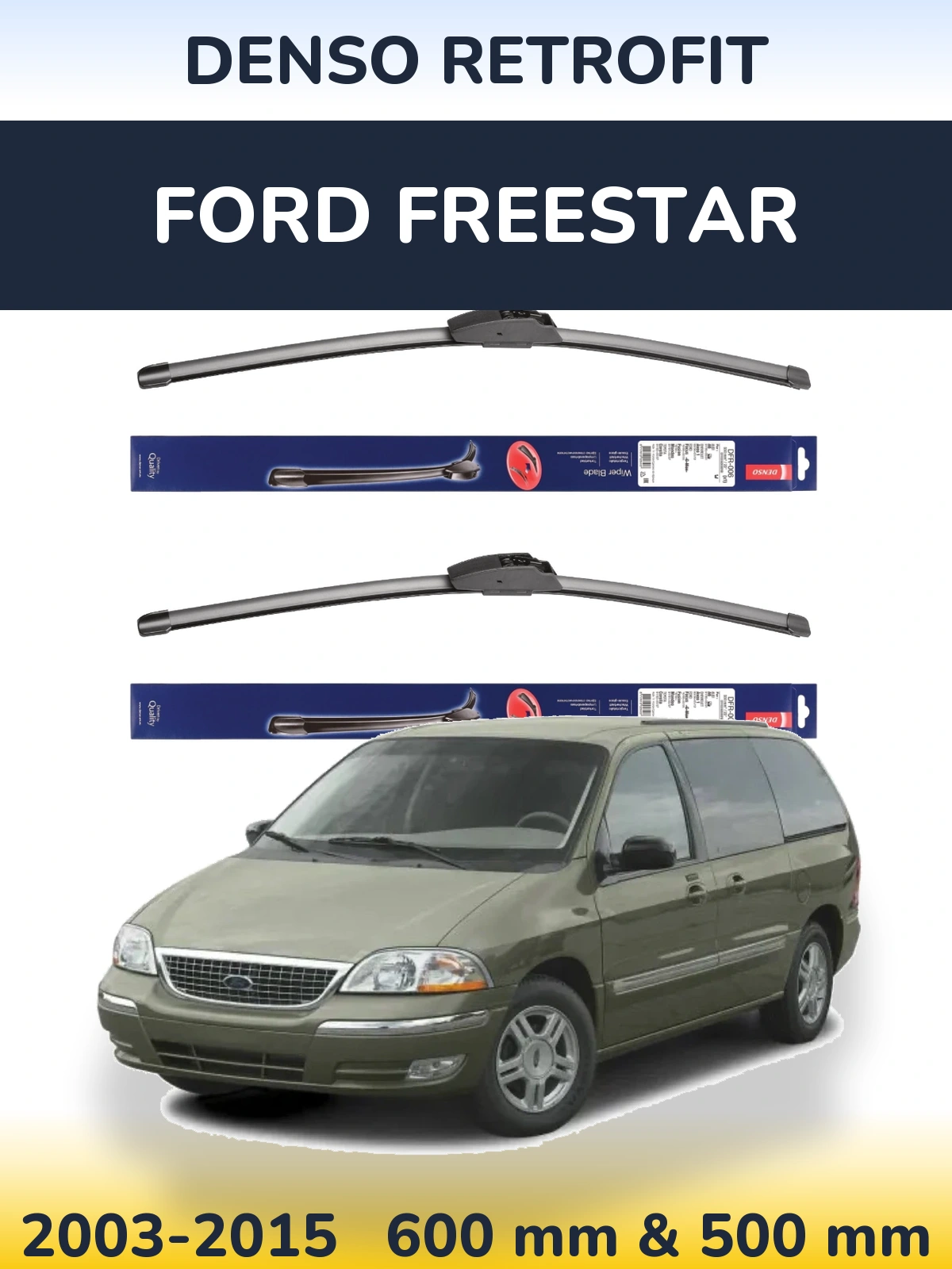 Комплект передніх щіток Denso Retrofit 600 & 500 мм для Ford Freestar 2003-2015
