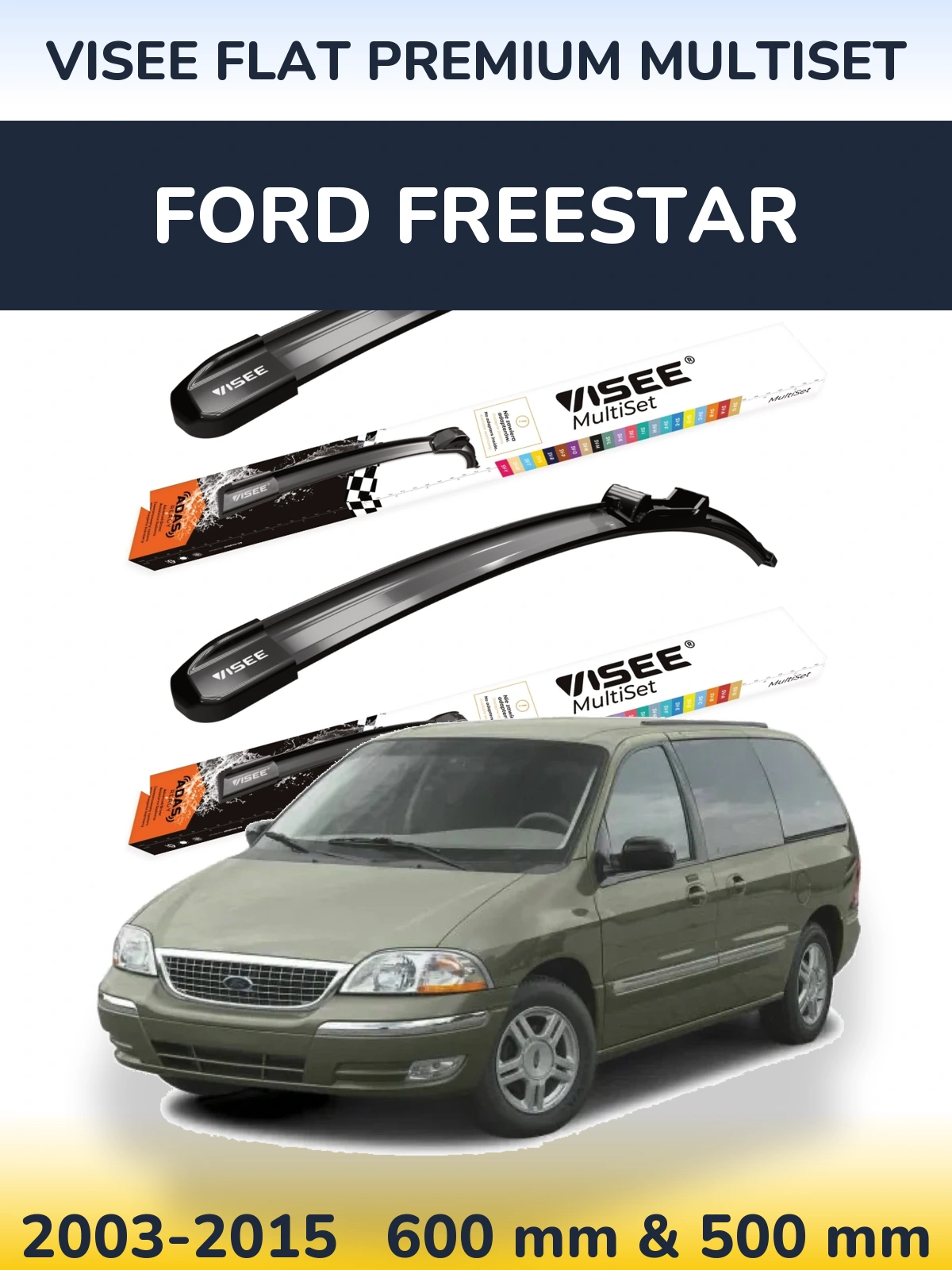Front wiper blade set VISEE FLAT PREMIUM MultiSet 600 & 500 mm for Ford Freestar 2003-2015